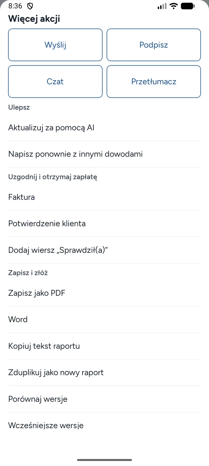The Vitna app export screen offering PDF and Word
