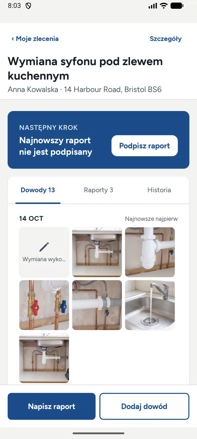 The Vitna app job page with the job's evidence and reports