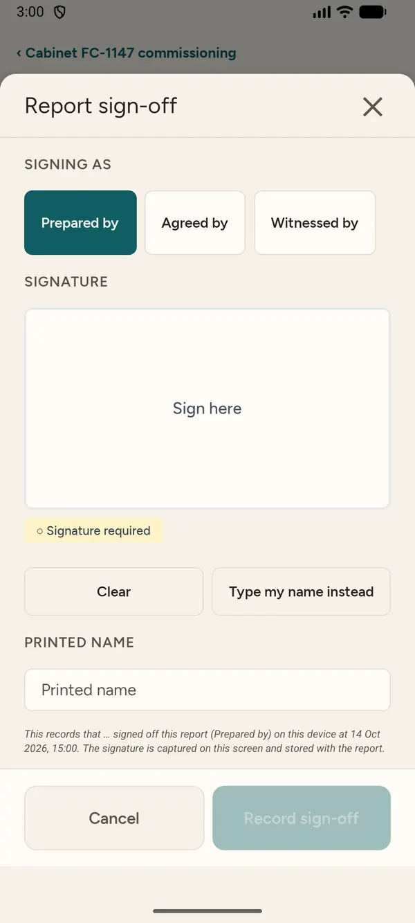 The Vitna app — two-layer sign-off